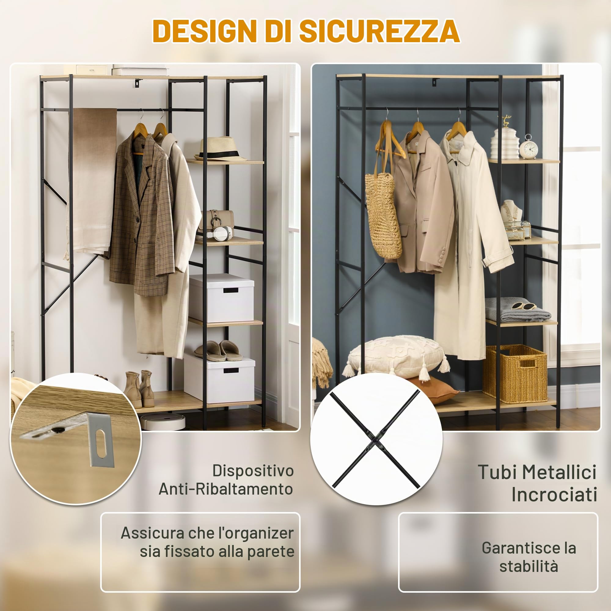 HOMCOM Appendiabiti stile industriale 100L x 46L x 170,5H cm