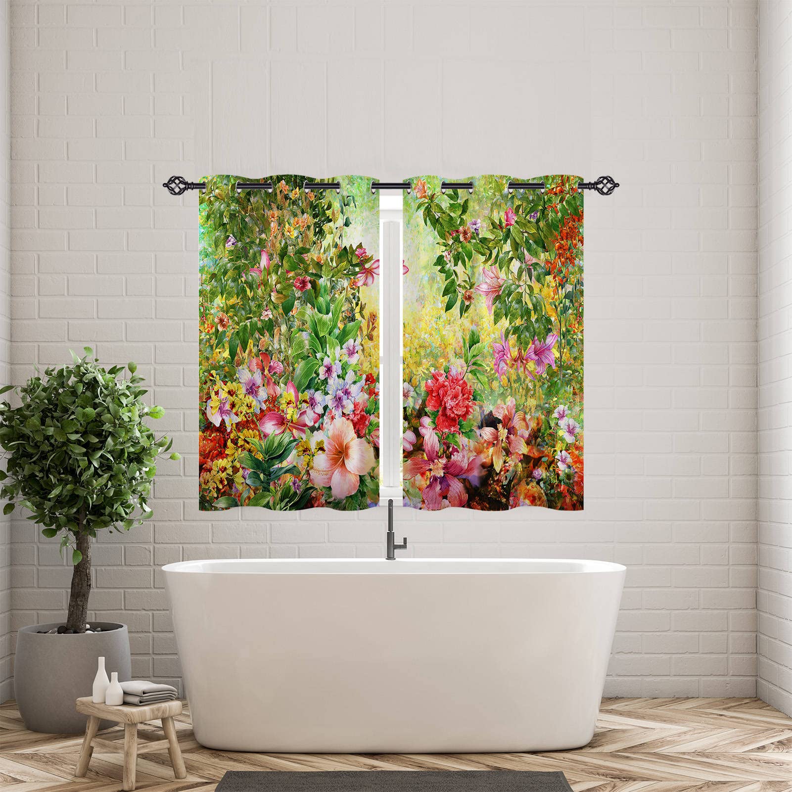 ANHOPE Floral Curtains Eyelet Soft Thermal Insulated Blackout Curtains Abstract Colorful Watercolor Flower Print Pattern Ring Top Window Drapes for Bedroom Living Room 46 x 54 Inch Drop 2 Panels - Image 3