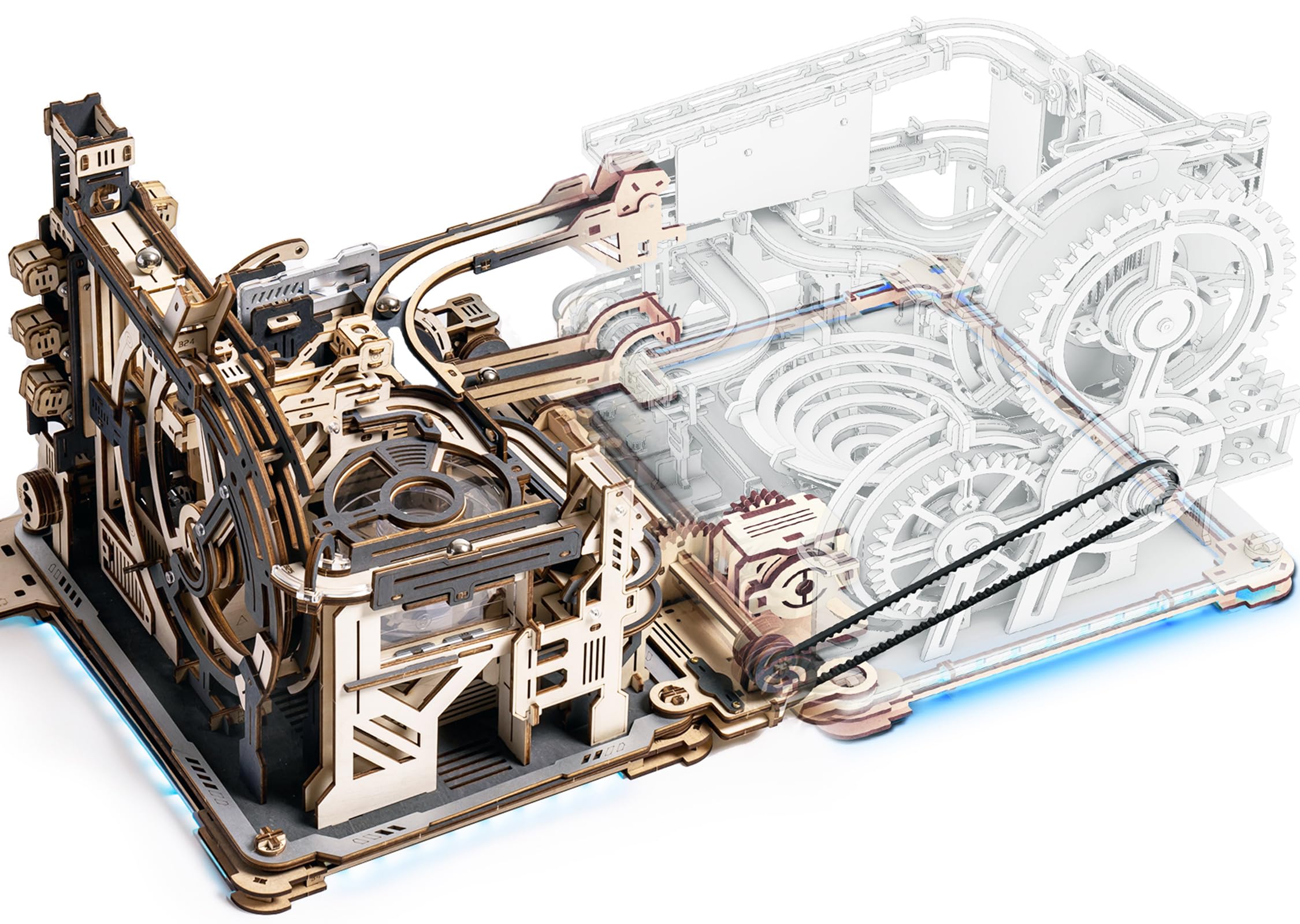 ROKR Circuits Billes Puzzle 3D En Bois - Marble Run Moteur Électrique Spaceport Night City