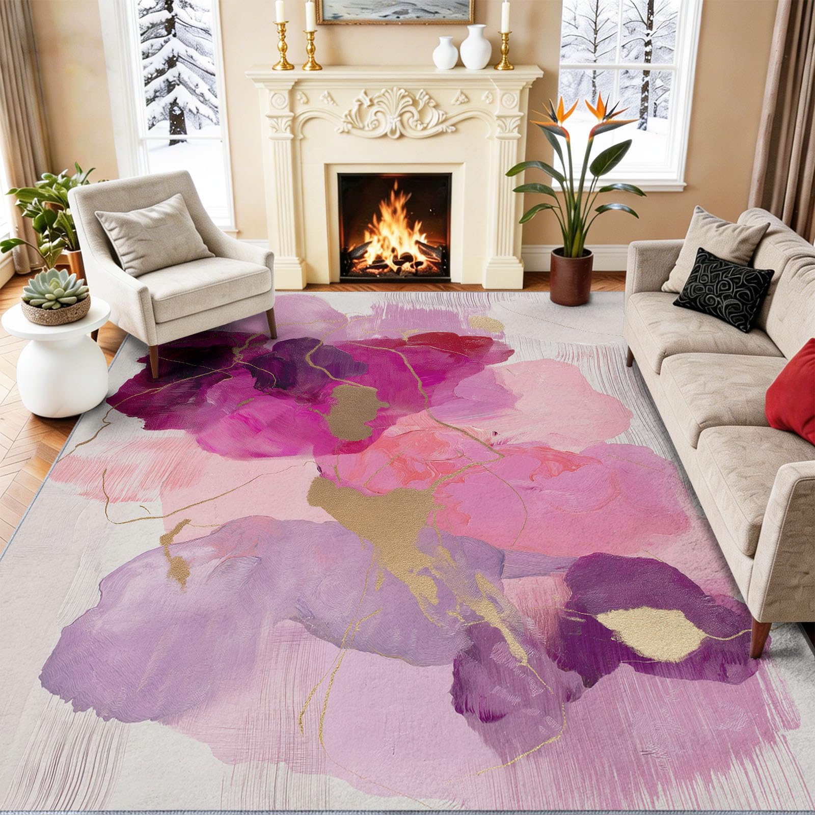 Abstrakte Wirbel Farbblöcke Kinderzimmer Teppich, Luxus Stil, Deko-Teppiche für Wohnzimmer Esszimmer Schlafzimmer Küche, 80 x 150 cm Rosa Lila