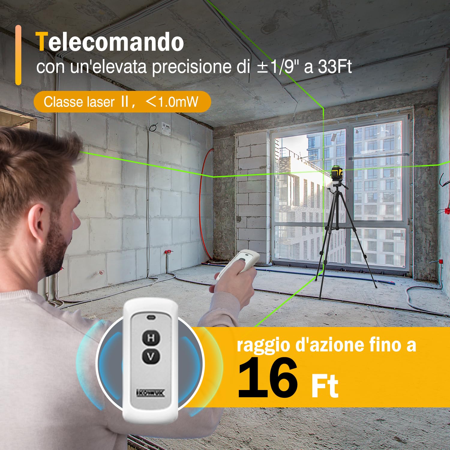 Livella Laser Autolivellante 3x360° Cross Livello Laser Verde Modulo Doppia Linea Verticale/Orizzontale, Laser 5200mAh Batteria al Litio e Staffa Girevole Magnetica,Telecomando