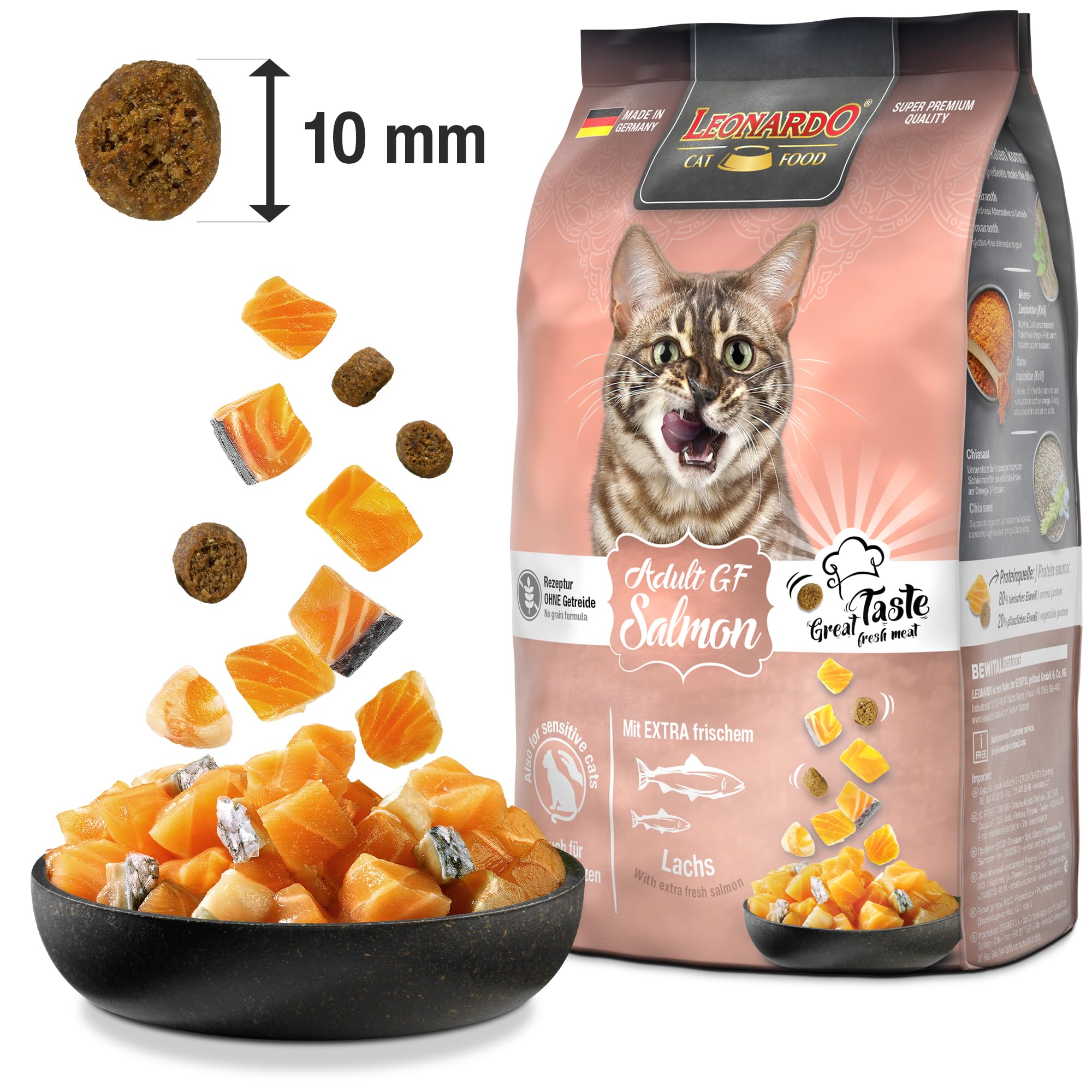 LEONARDO Adult GF Salmon [7,5kg] Katzenfutter | Getreidefreies Trockenfutter für Katzen | Alleinfuttermittel für ausgewachsene Katzen Aller Rassen ab 1 Jahr