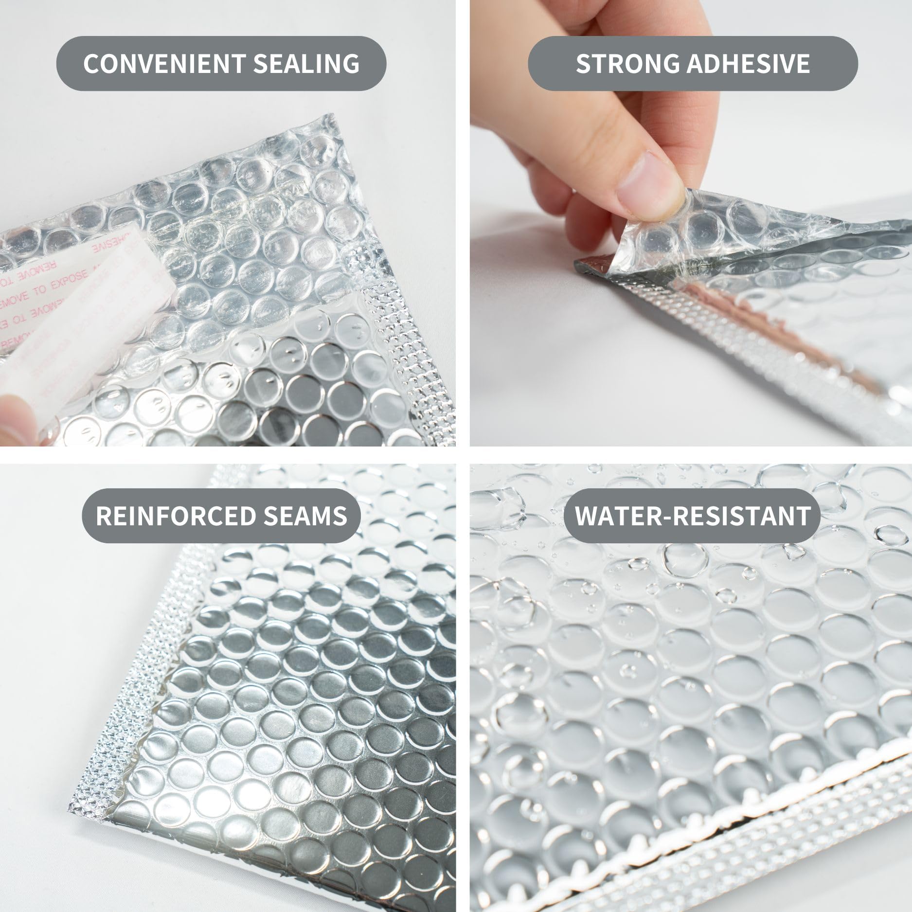 Isolierte Luftpolster-Versandtaschen für Kaltversand, 25,4 x 30,5 cm, Silberfolie, 50 Stück | Thermo-gepolsterte Metall-Versandtaschen mit selbstklebendem Verschluss, wasserabweisende und schützende Luftpolsterumschläge