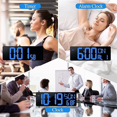 Miniatura 6 de Reloj de Pared Digital Grande con Control Remoto, Pantalla LED Grande de 17.2" con Temporizador, Temperatura, Fecha, Semana, DST Automático, Brillo