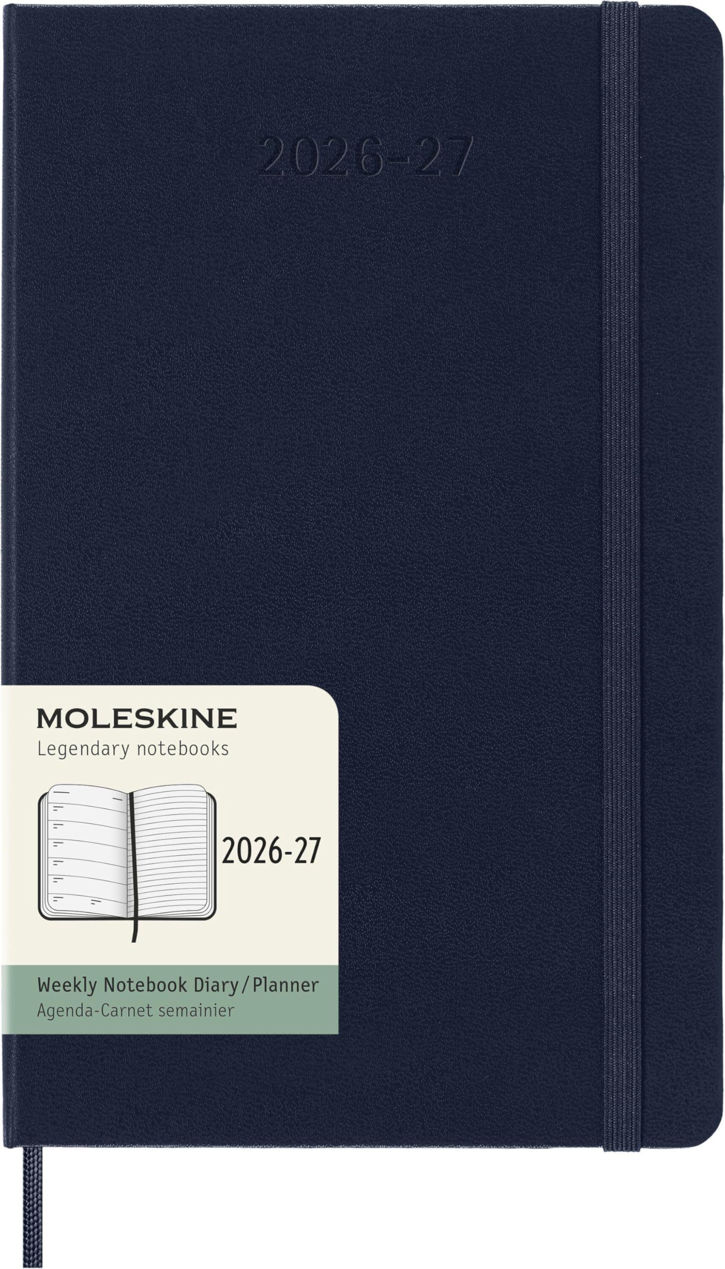 Moleskine 18 Monate Wochen Notizkalender 2026/2027, L/A5, 1 Wo = 1 Seite, Rechts linierte Seite, Fester Einband, Saphir