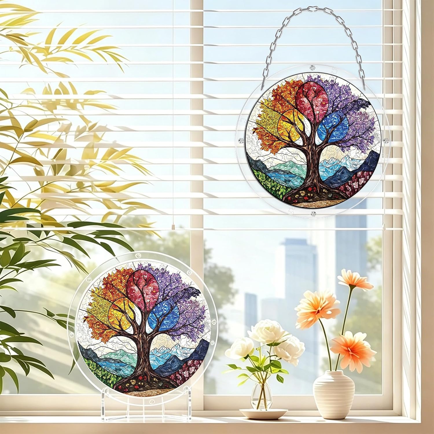 Acrylic Puzzle Suncatcher Colored Glazed Tree Life Jigsaw 82 PCS image 4