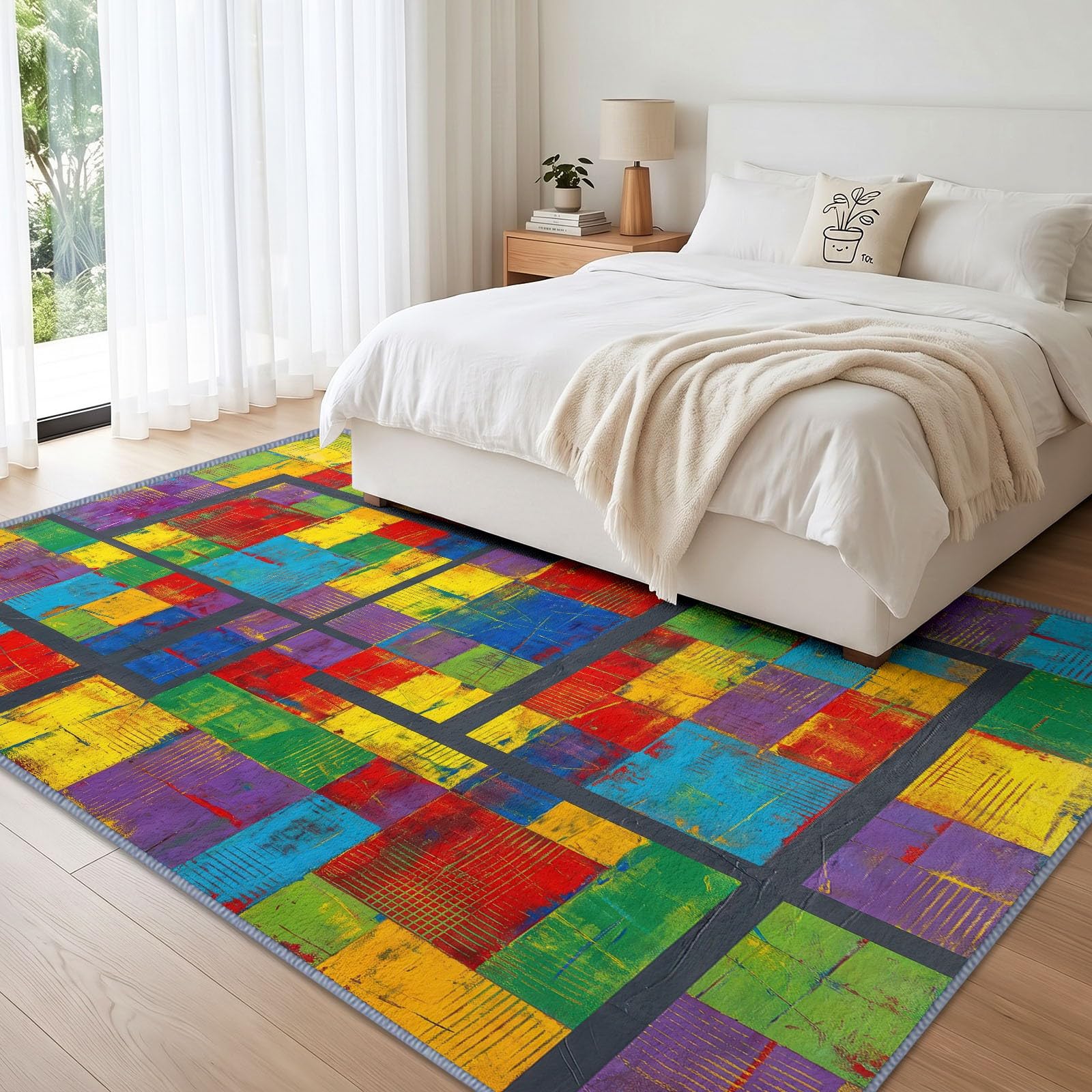 Modern Pop-Art Abstrakt Graffiti Kinderteppich Junge Mädche Rutschfest Farbecht, Regenbogenfarben Zerkratzt Raster Teppich 80 x 150 cm Waschbar Antiallergen für Wohnzimmer Schlafzimmer Esszimmer Büro