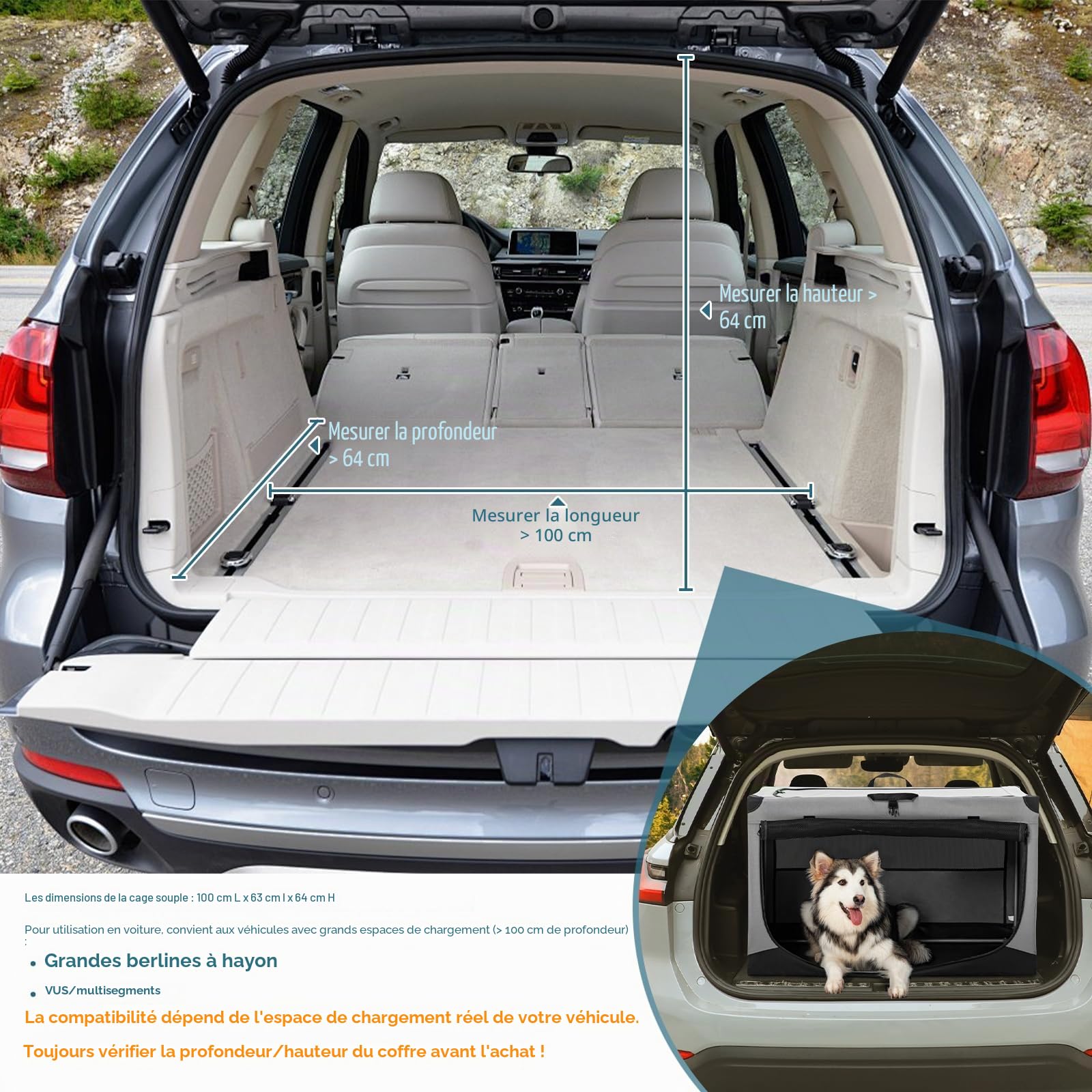 Petsfit Cage pour Chien Pliable, Transport en Tissu avec Cadre en Aluminium Intégré, Caisse Réglable par Tuyau en Spirale, Gris, XL