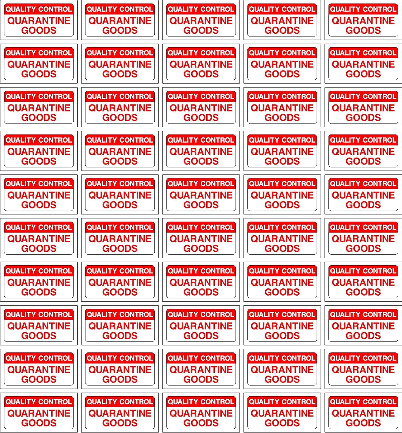 Quality control labels Quarantine goods - 50 Stickers 40mm x 20mm Case (Pack of 20)