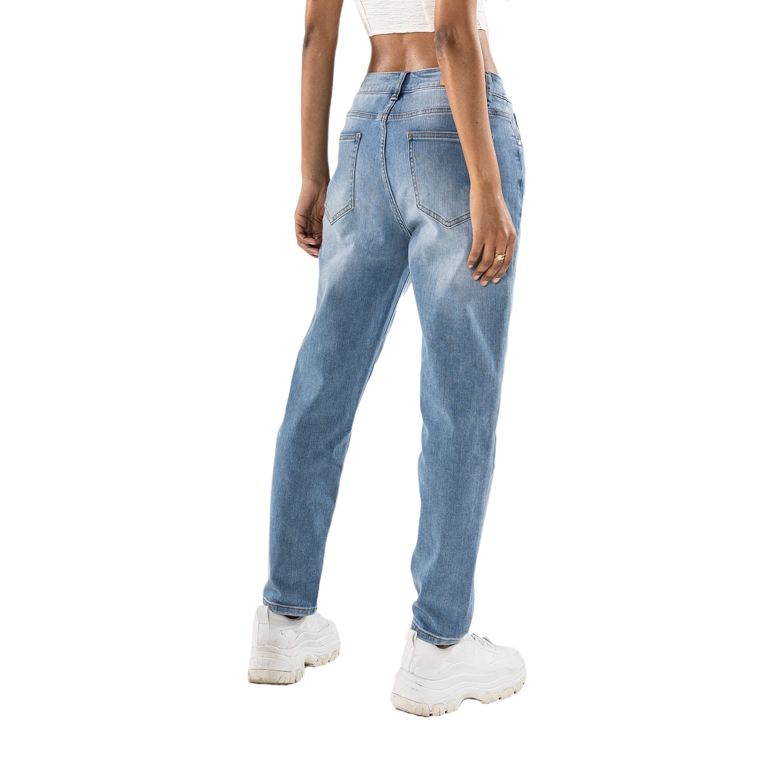 Nina Carter Damen Boyfriend Jeanshosen High Waist MOM Jeans Cutted Knee Used-Look Waschungseffekt
