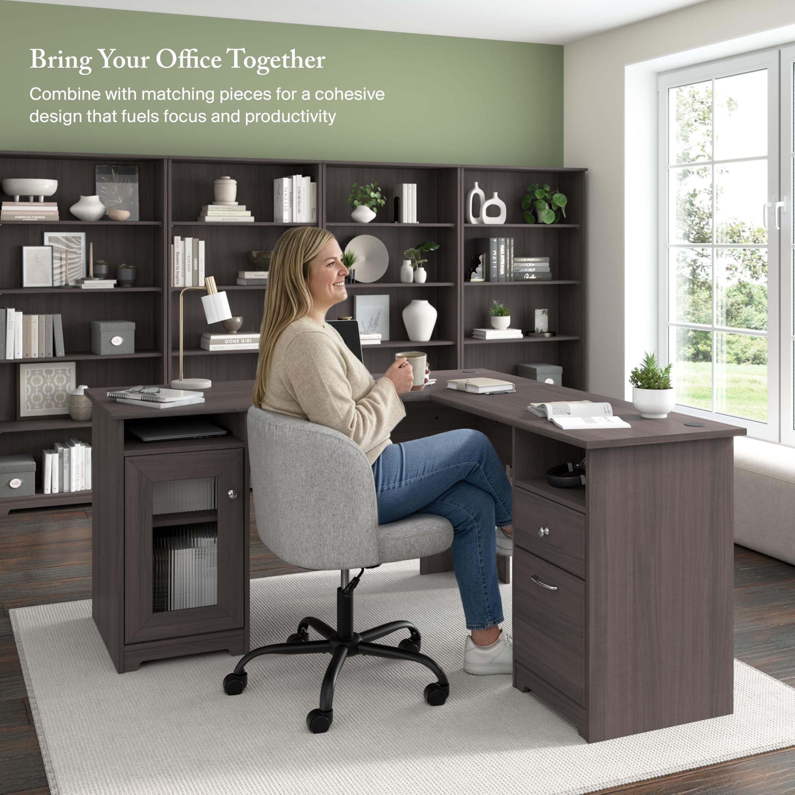 Bush Home Cabot 60W L Shaped Computer Desk with Storage in Heather Gray, 60-inch Corner Table with Drawers for Home Office Workspace - 4