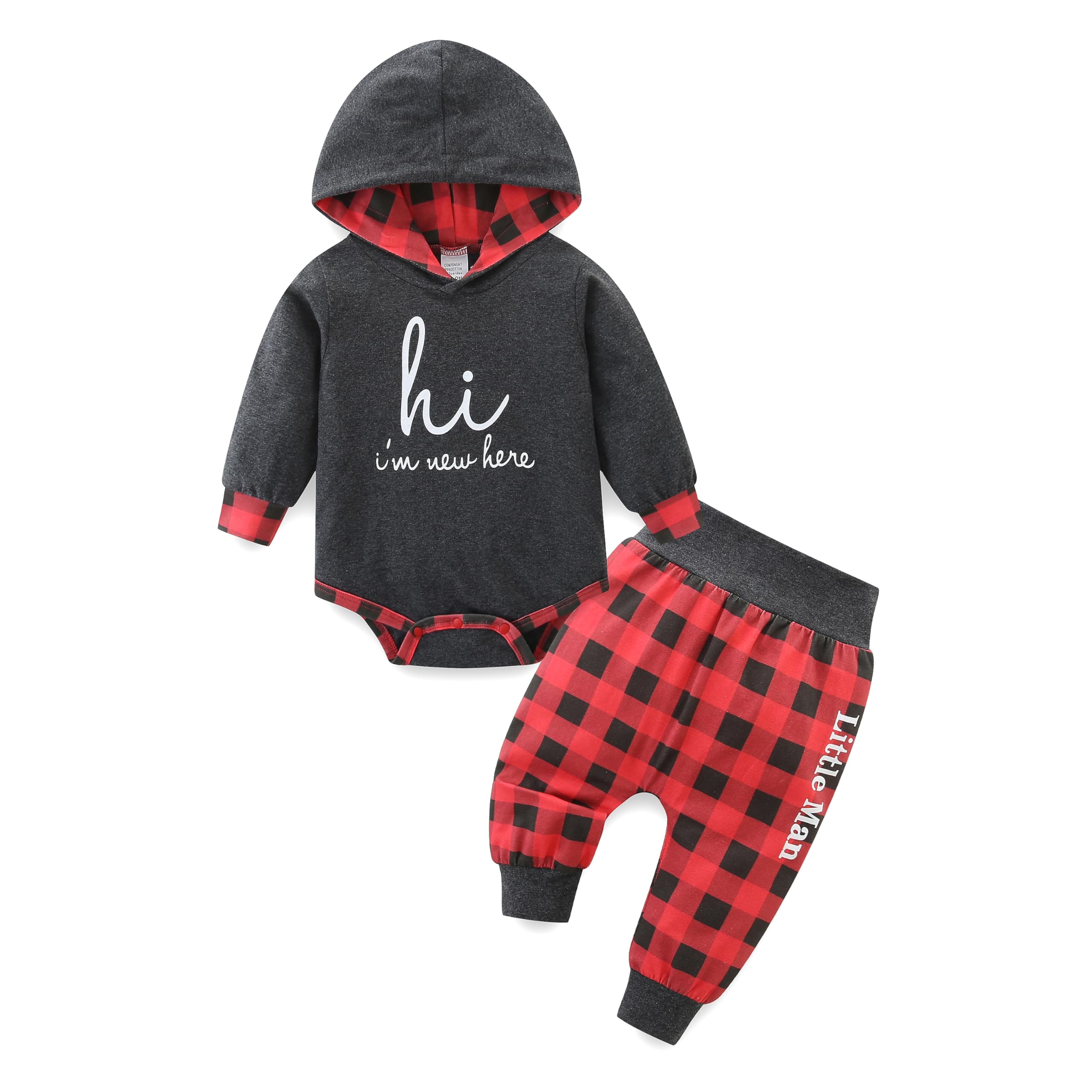 Newborn Baby Boy Clothes Mamas Letter Print Plaid Hoodies Long Sleeve Tops Long Pants 2PCS Sweatsuit Set