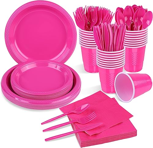 Juego de vajilla desechable de 168 piezas de Navidad rojo y verde para fiestas, incluye platos de plástico de Navidad, tazas, cuchillos, tenedores,