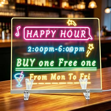 SOON GO LED Note Board, Acrylic Dry Erase Board with Light, 7.9"x7.9" Rewritable Glowing Graffiti Message Board w/ 8 Color Markers, Fit for Home/Shop/Office/Festivals