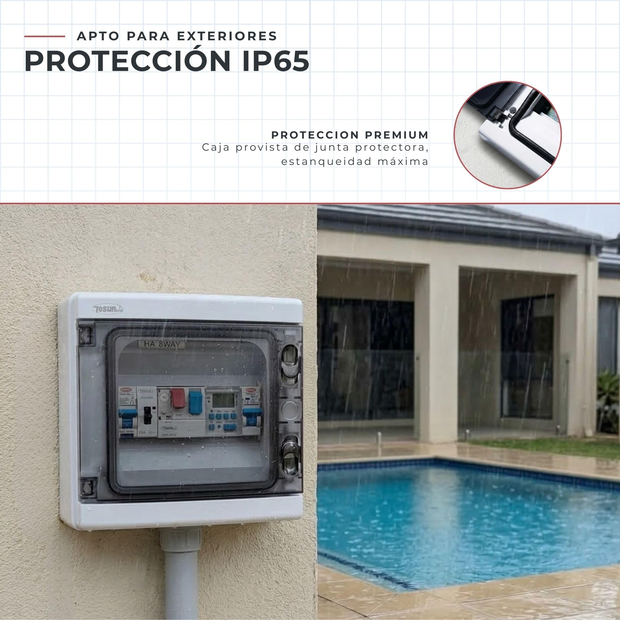 SWIMHOME Cuadro Eléctrico Básico Alta Resistencia para Piscina | Solo Motor | Contactor para Motor y Clorador | Bomba de Agua 0,5CV 2,5-4A
