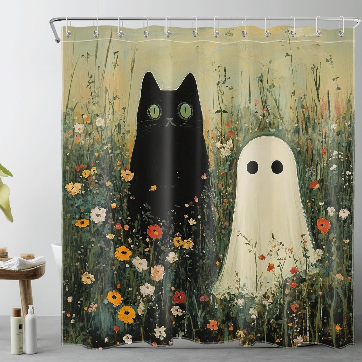 Pink Halloween Shower Curtain Sets with Rugs, Scary Spider Web Shower Curtain for Bathroom, Light Pink and White Bathroom Decorations, 70W X 70L inches