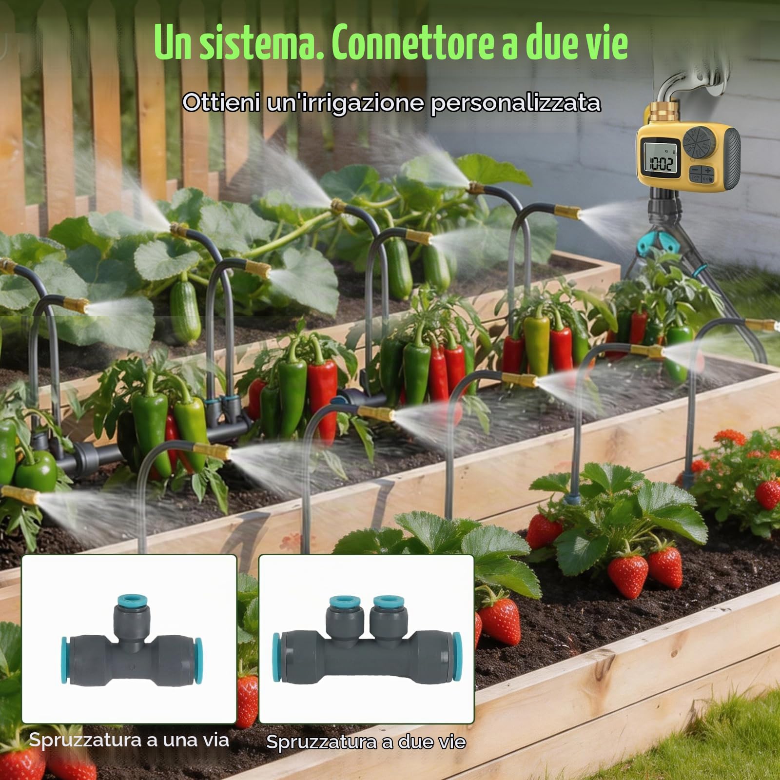 Sistema di irrigazione Micro Drip System, 30 m, con timer e 20 ugelli, sistema di irrigazione automatico a 360°, adatto per piante da giardino, aiuole, giardini, piante in vaso e prati