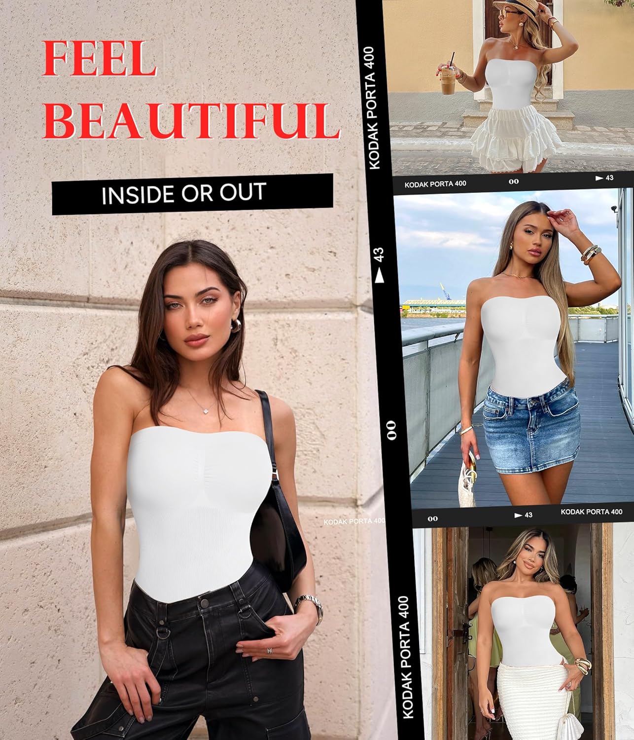 KUMAYES Strapless Shapewear Bodysuits for Women -Thong Body Shaper Tummy Control Tube Top Leotard with Removable Straps - Image 7