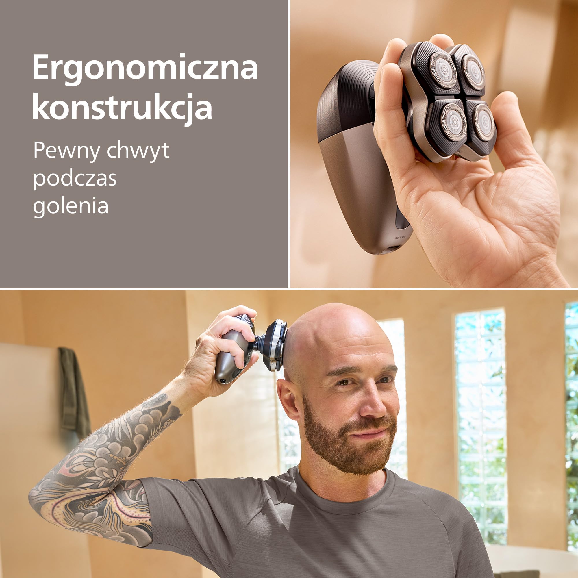 Philips Head Shaver Pro 9000 – golarka do głowy, głowica 360° Flexing Head i ostrza ComfortCut zapewniają dokładne golenie i są delikatne dla skóry, idealny prezent, model HS9980/15