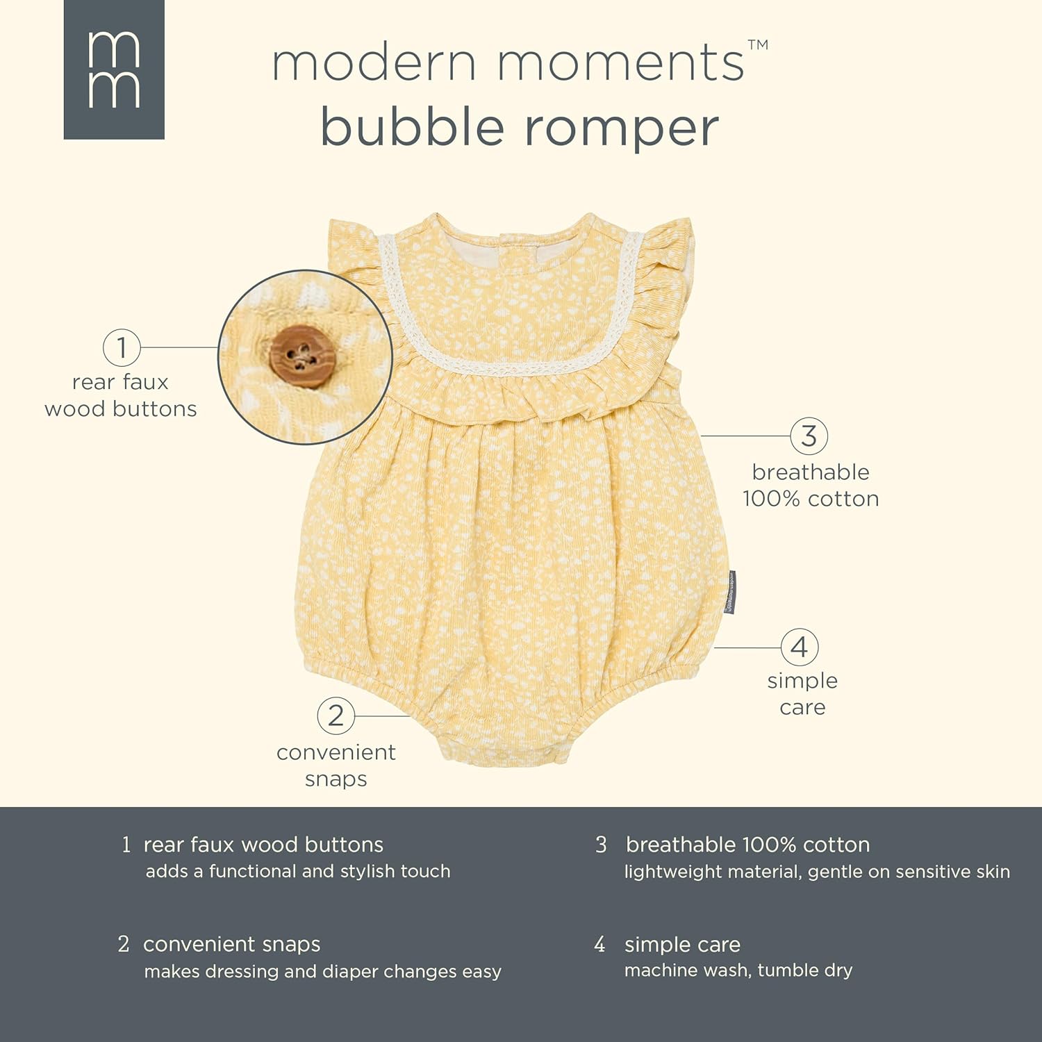Modern Moments by Gerber baby-girls Ruffle Bodice Bubble Romper - Image 6