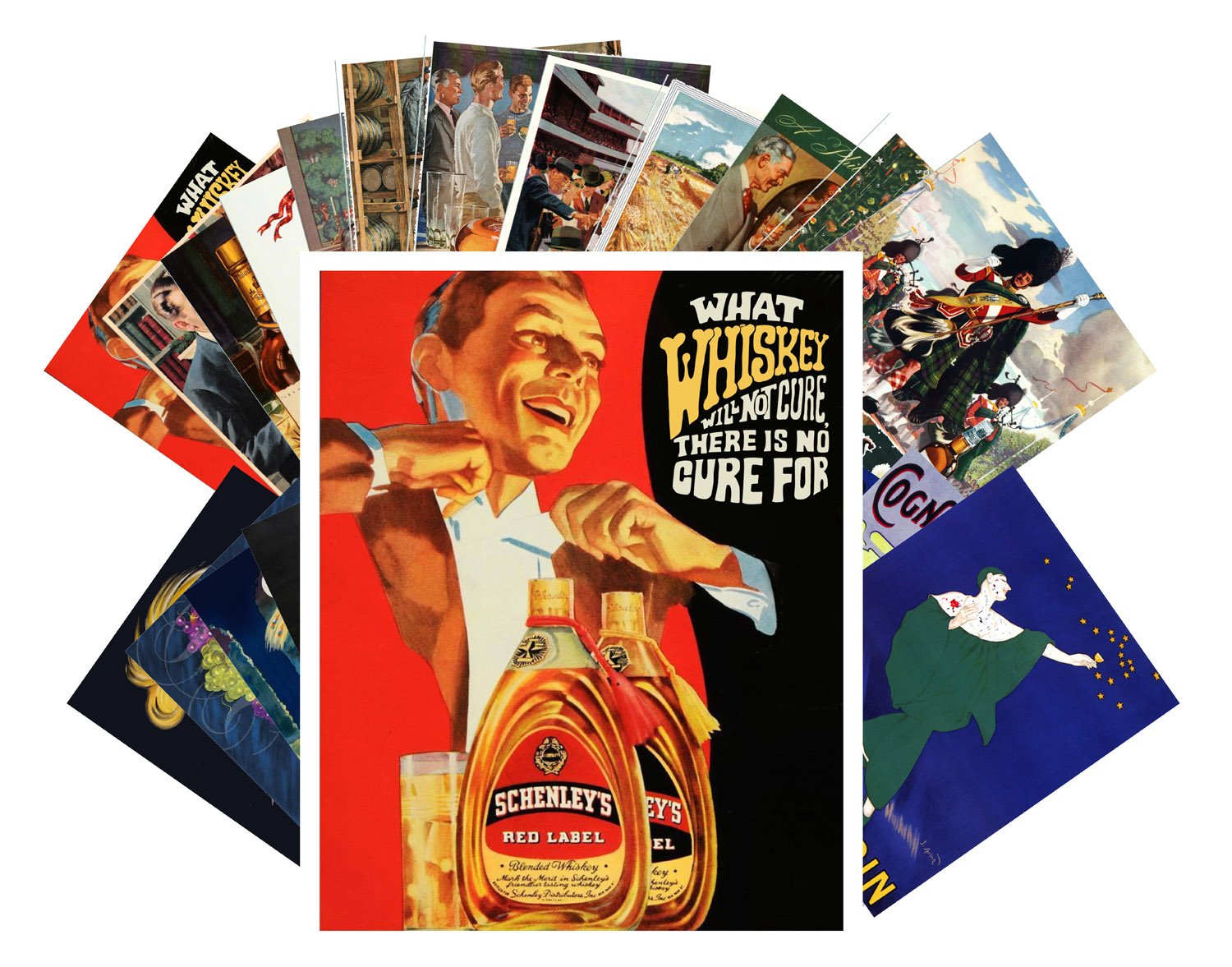 PIXILUV Vintage PostCards 24 pcs Whiskey and Cognac Ads Posters Vintage Adverts