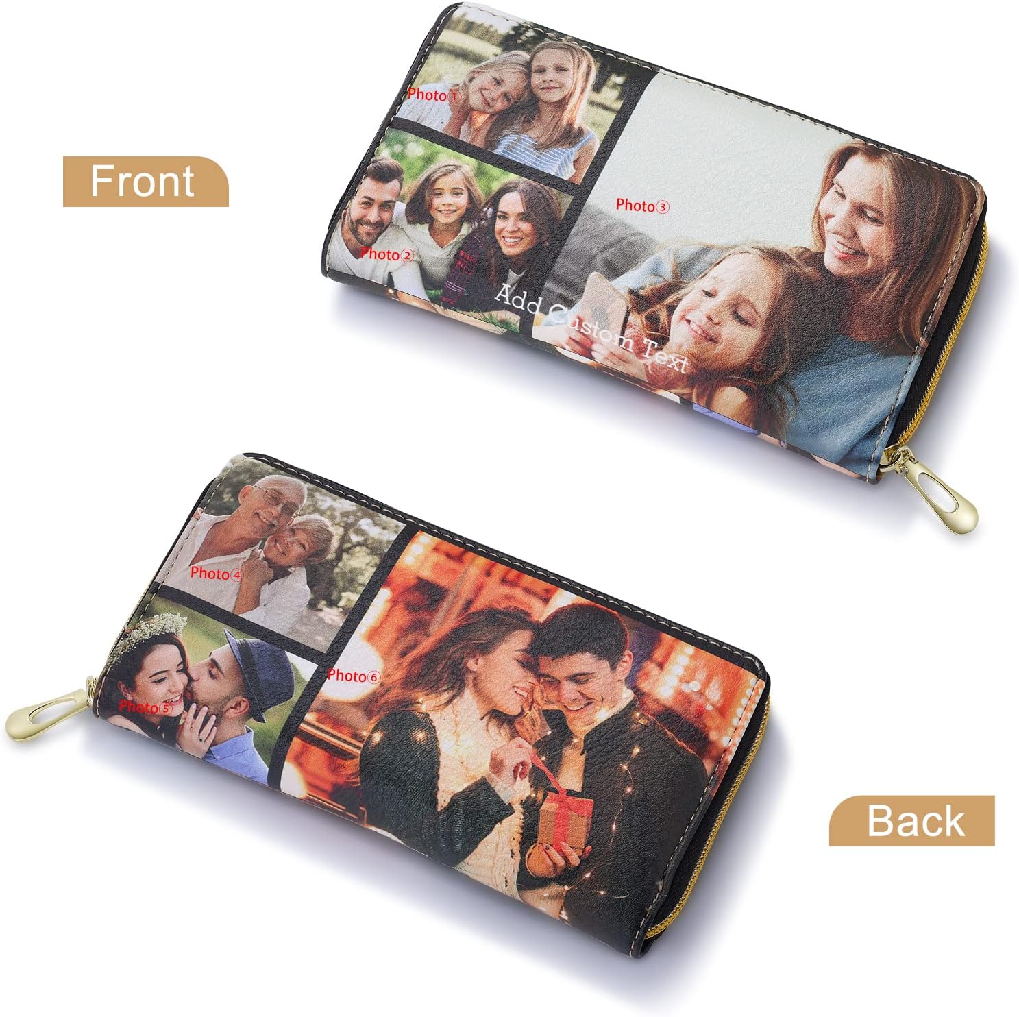 Personalized Leather Wallets for Women Custom Photo Wallet Holder Zipper Engraved Wallets Credit Card Clutch Wallet Valentine's Day Gifts for Mom Her (Style 8)