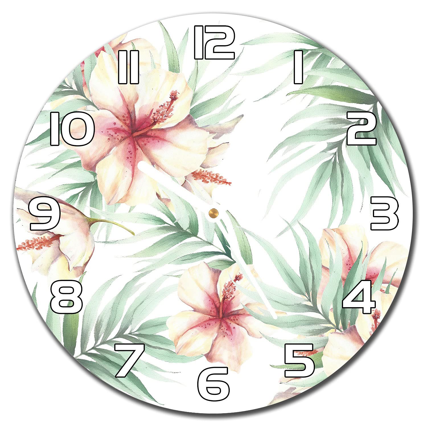 Horloge en verre 30 cm moderne pour salon et cuisine ambiance exotique Hawaii