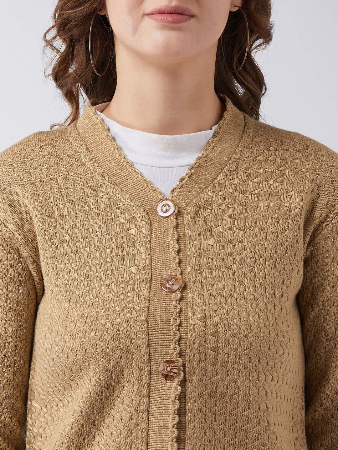 Pivl Self Design V Neck Casual Women Sweater (Large, Camel) - Image 6 thumbnail