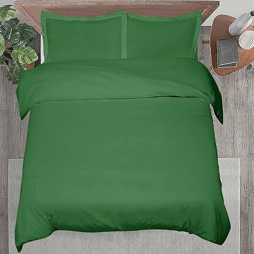 Miniatura 8 de Royale Linens Juego de funda de edredón de color verde cazador, tamaño Queen, 3 piezas, fundas de edredón de doble cepillado con cierre de