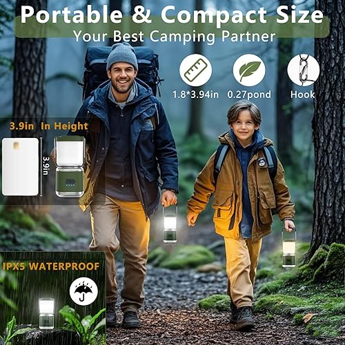 Miniatura 3 de Linterna de camping portátil recargable de 4 pulgadas, 2000 lm LED de luces de campamento con luz roja y 20 horas de funcionamiento y atenuación