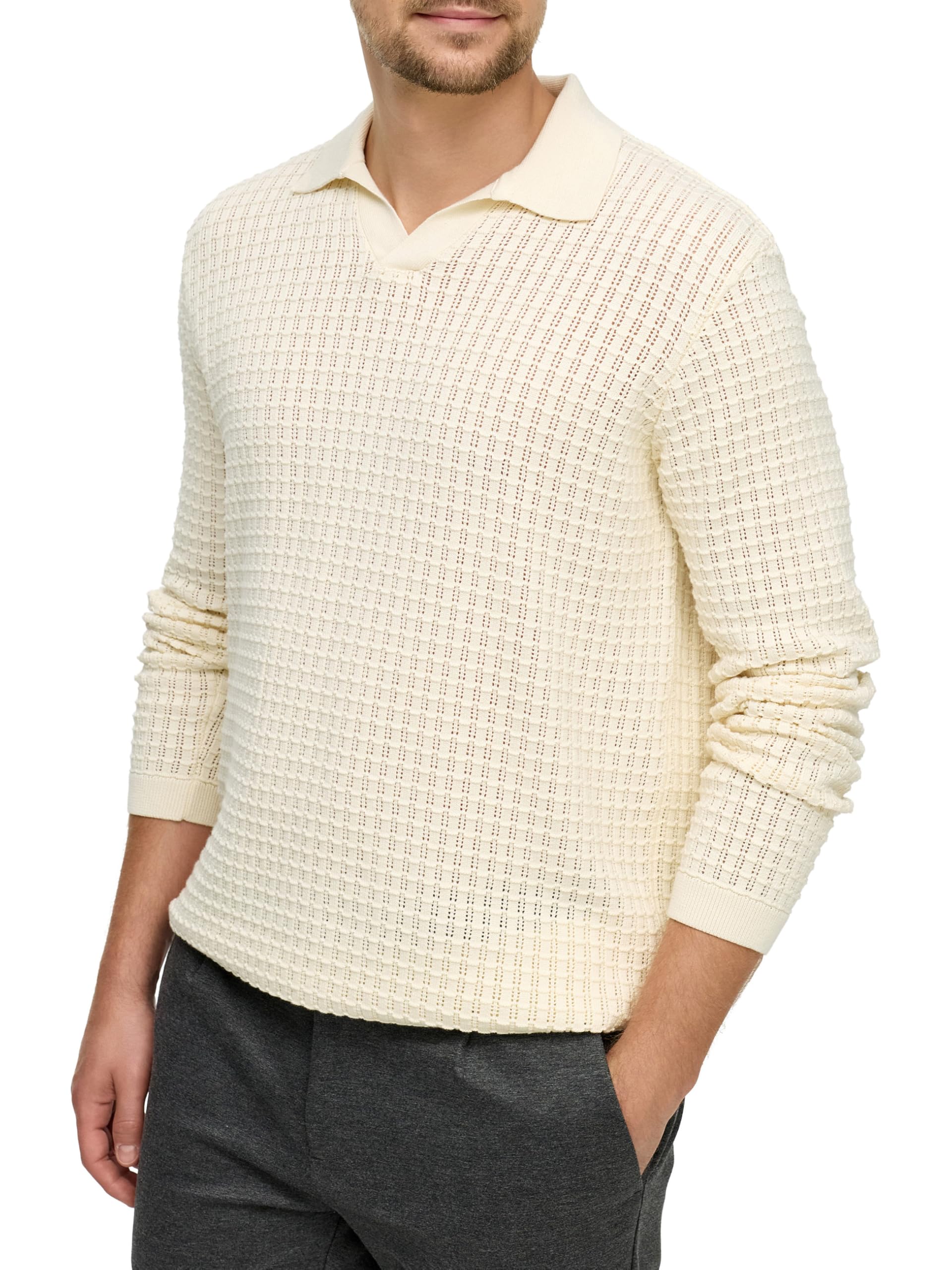 JEFF JFLane Polo Jersey de punto para hombre con cuello de polo de 100% algodón | Jersey de punto fino para hombres
