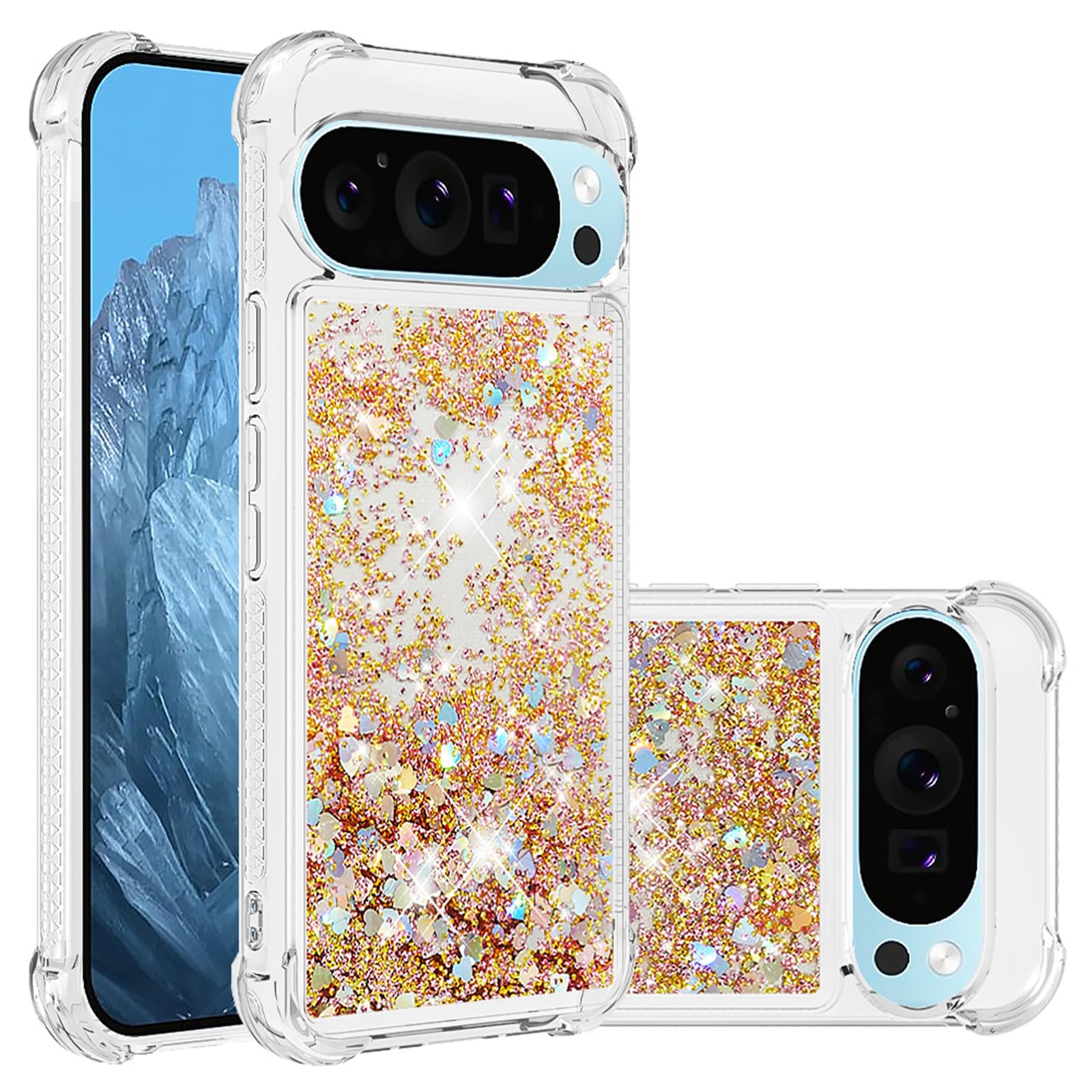 Coque Google Pixel 10 Pro XL抗震保护壳 液体流沙金图案 防摔TPU