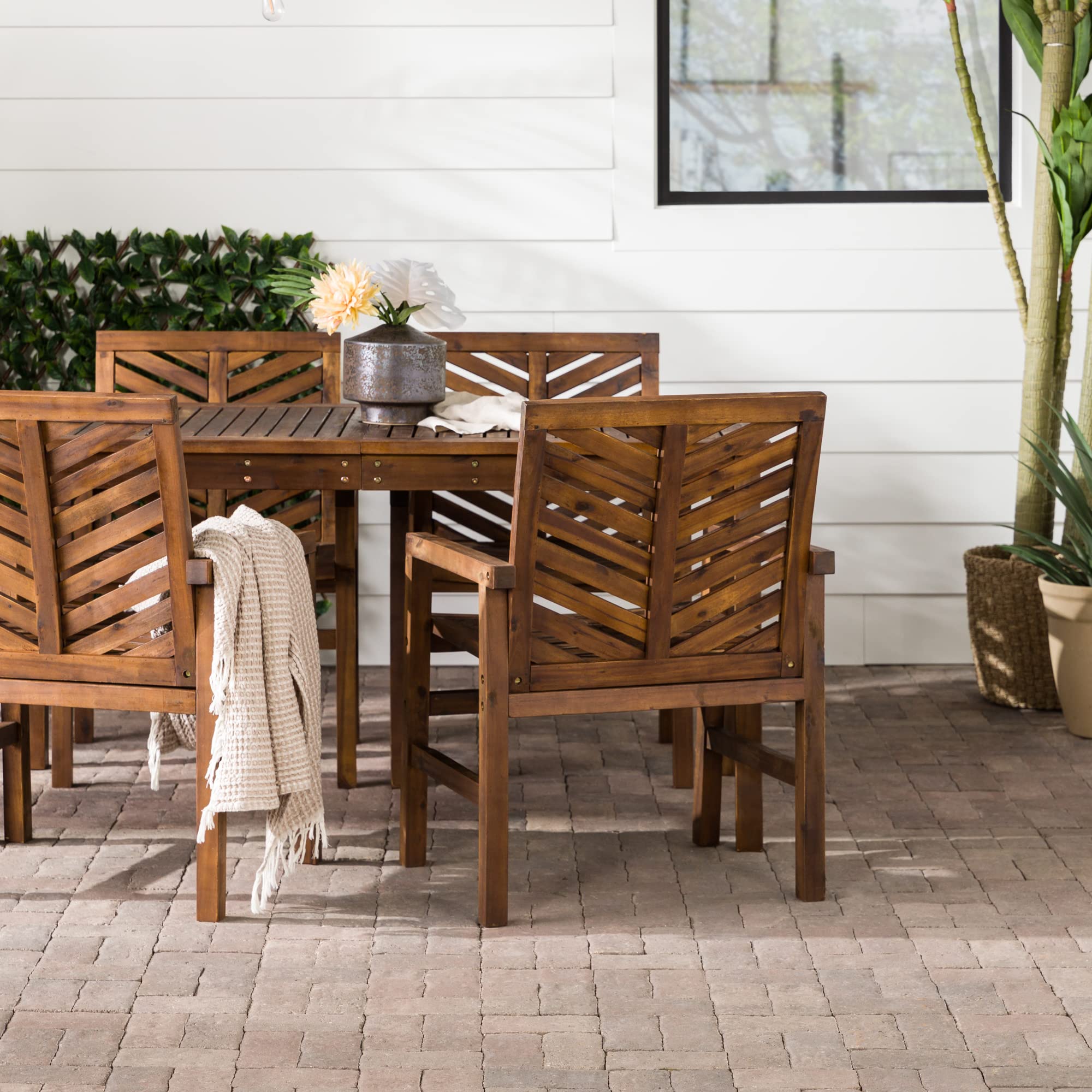 Walker Edison 4 Person Outdoor Wood Chevron Patio Furniture Dining Set ...