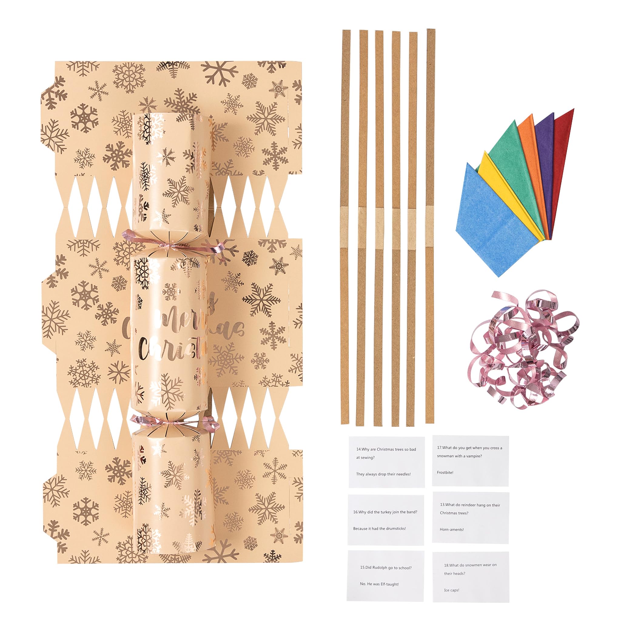 evelay Rose Gold foil Christmas Cracker Make Your Own DIY Novalty Kit Pack of 6