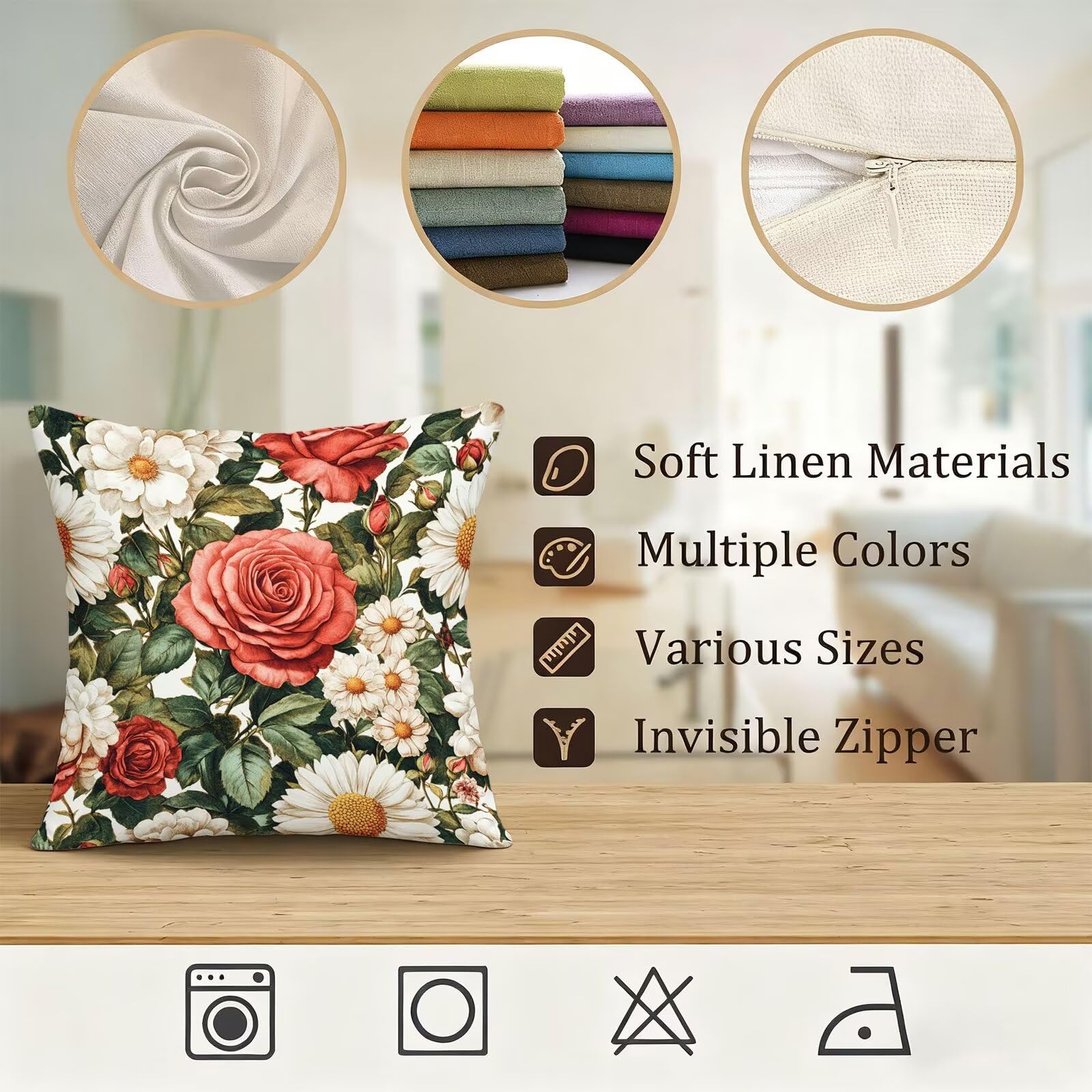Rose Housse Coussin 60x60 Fleur Taie Oreiller 60x60 Lot de 4 Super Doux Protege Oreiller 60 x 60 Decoration Automne Taie D'oreiller Carrées Coussin Canape, pour Maison Chambre Canapé Chaise E - 780