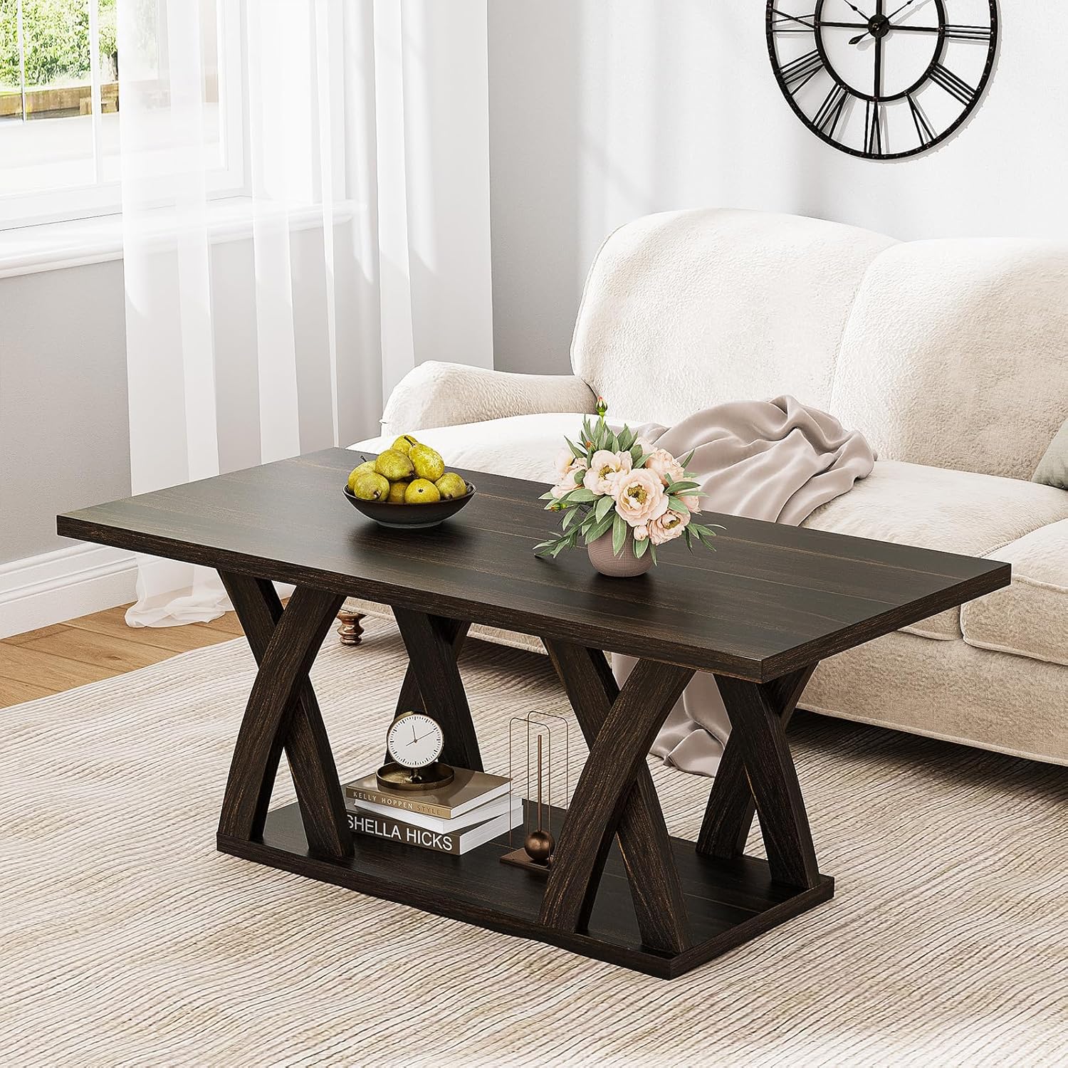 47” Wood Coffee Tables for Living Room Rustic Stands with Storage Shelf Brown Coffee Tables for Living Room. Farmhouse Center Stands with Shelf Farmhouse Rectangle Center Table