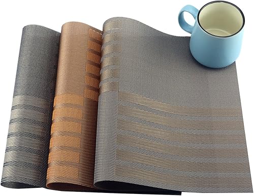 Miniatura 10 de Crossweave - Juego de 6 manteles individuales de vinilo tejido antideslizante, aislamiento térmico, resistente a las manchas, lavables, (6, marrón)