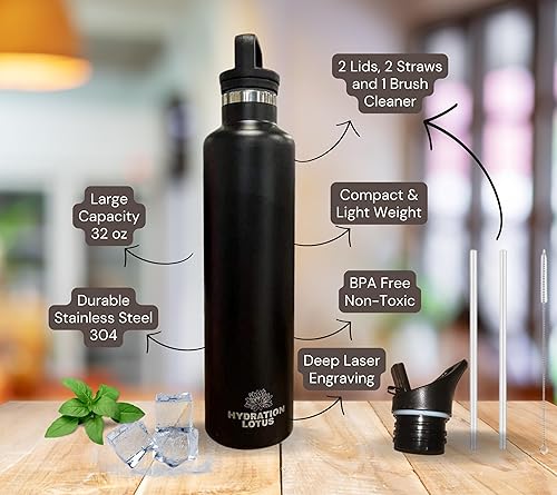 Miniatura 3 de HYDRATION LOTUS - Botellas de agua de acero inoxidable con pajilla, para bebidas calientes y frías, de doble pared, con aislamiento térmico y a