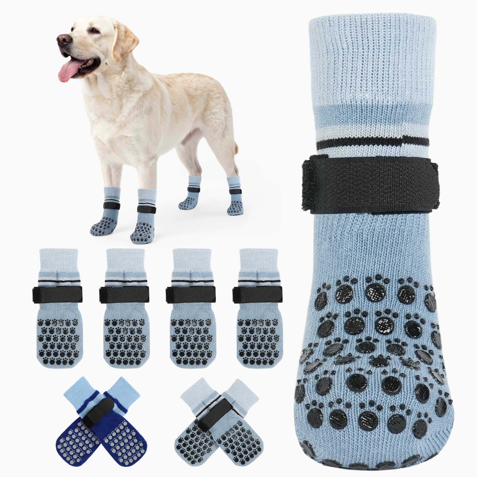 Kuoser Dog Socks, Non-Slip Dog Grip Sock for Hardwood Floors, No Twist Dog Boots & Paw Protectors 4 Pcs Anti-Scratch Hot Pavement Winter Snow Socks for Small Medium Large Senior Dogs, Grey M — view 11