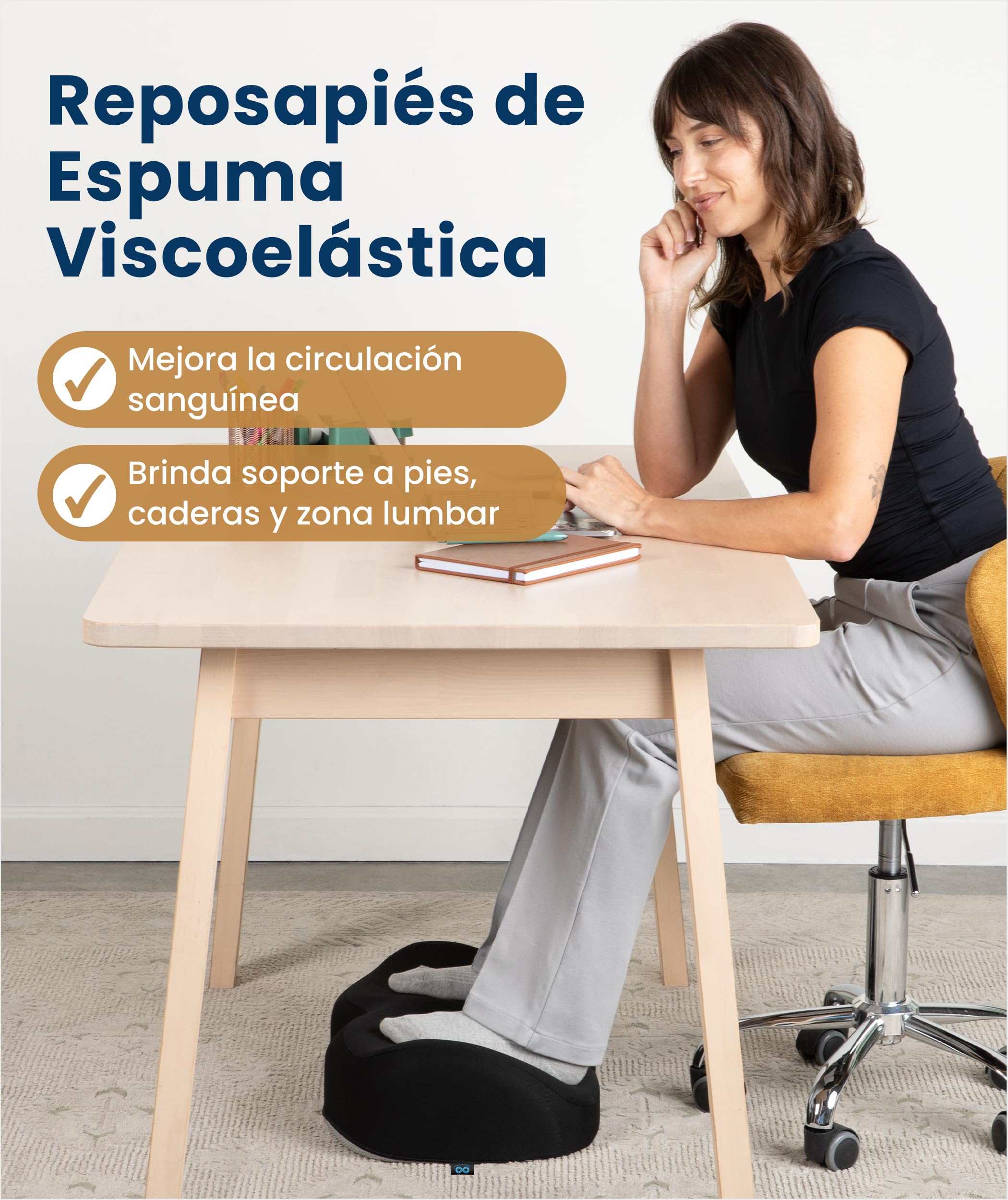 Everlasting Comfort Reposapiés bajo escritorio de espuma viscoelástica – Reposapiés para oficina, teletrabajo y gaming con funda lavable y base antideslizante