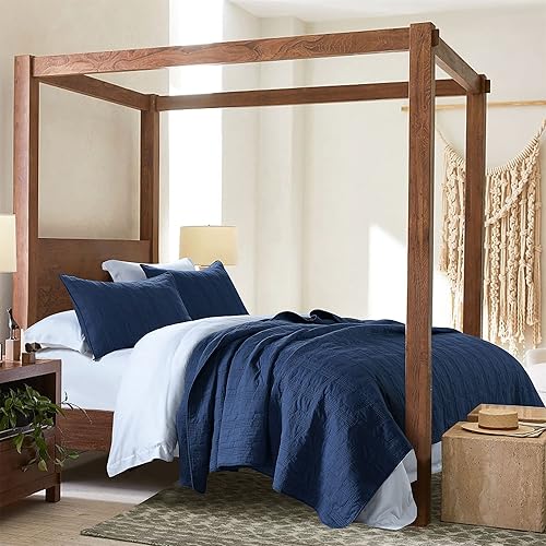 Miniatura 5 de HORIMOTE HOME Juego de edredón de 100 % algodón, tamaño individual, juego de colcha de 2 piezas prelavado, color azul marino, funda de cama