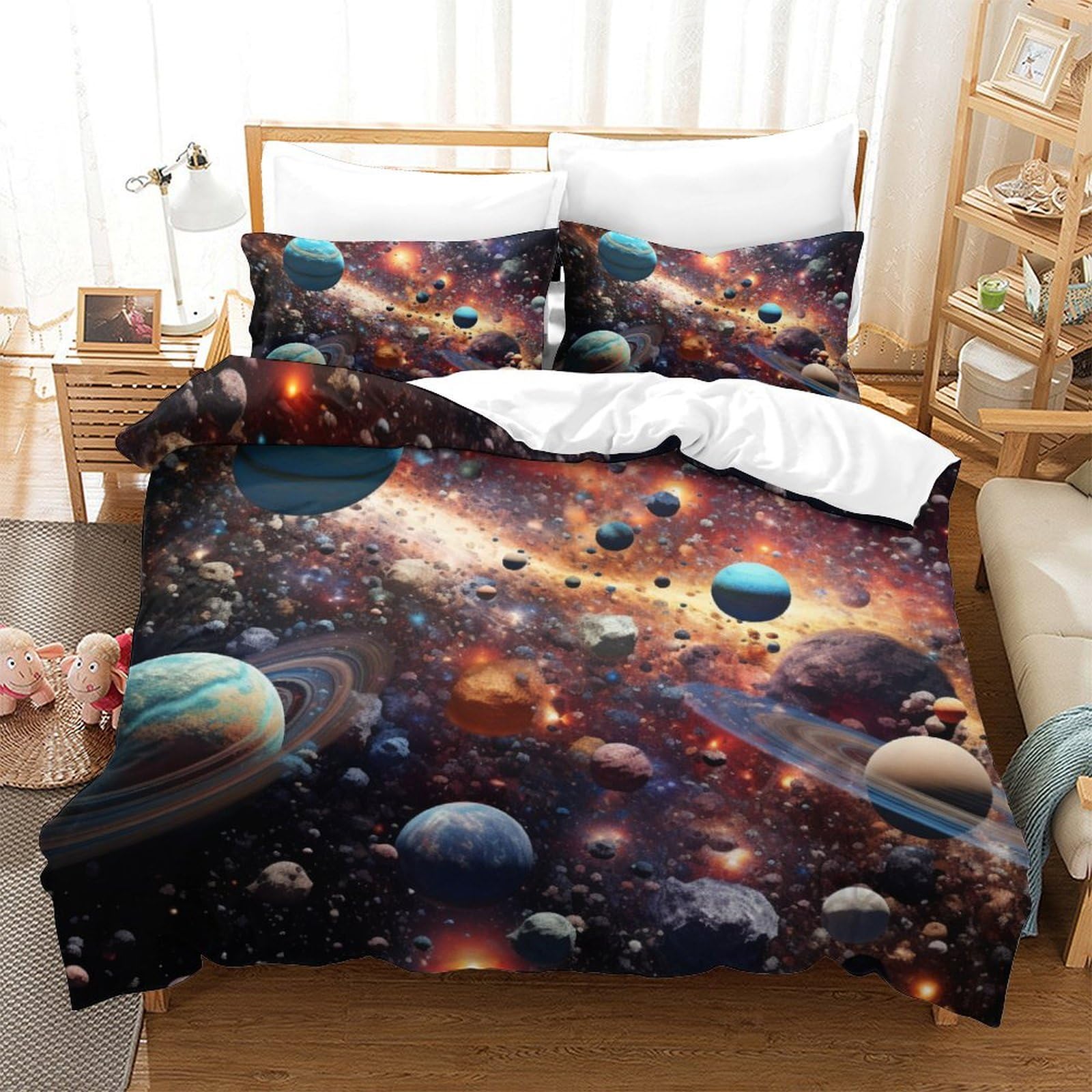Parure housse de couette univers 3D pour transformer votre chambre King size en galaxie