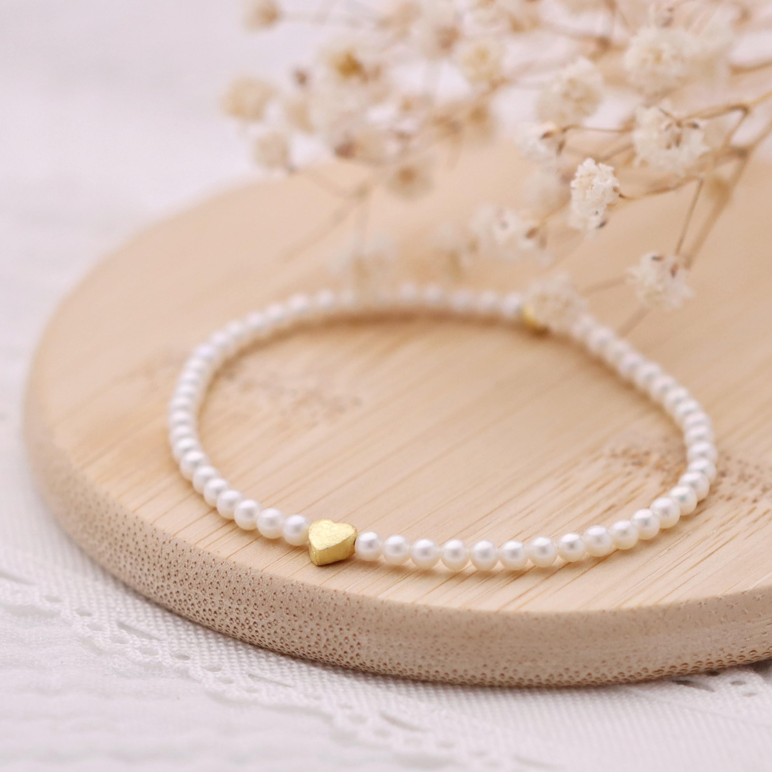 Armband Trauzeugin oder Braut aus echten Zuchtperlen mit Herz, 925er Silber, vergoldet oder rosè vergoldet