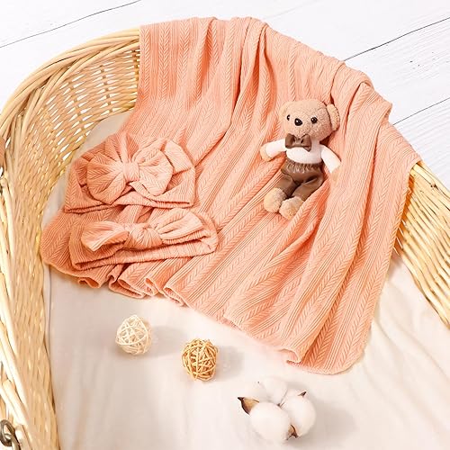 Miniatura 6 de DRESHOW BQUBO - Manta de recepción para recién nacido, cálida para niñas con sombrero de lazo a juego y diadema de lazo, regalo de ducha