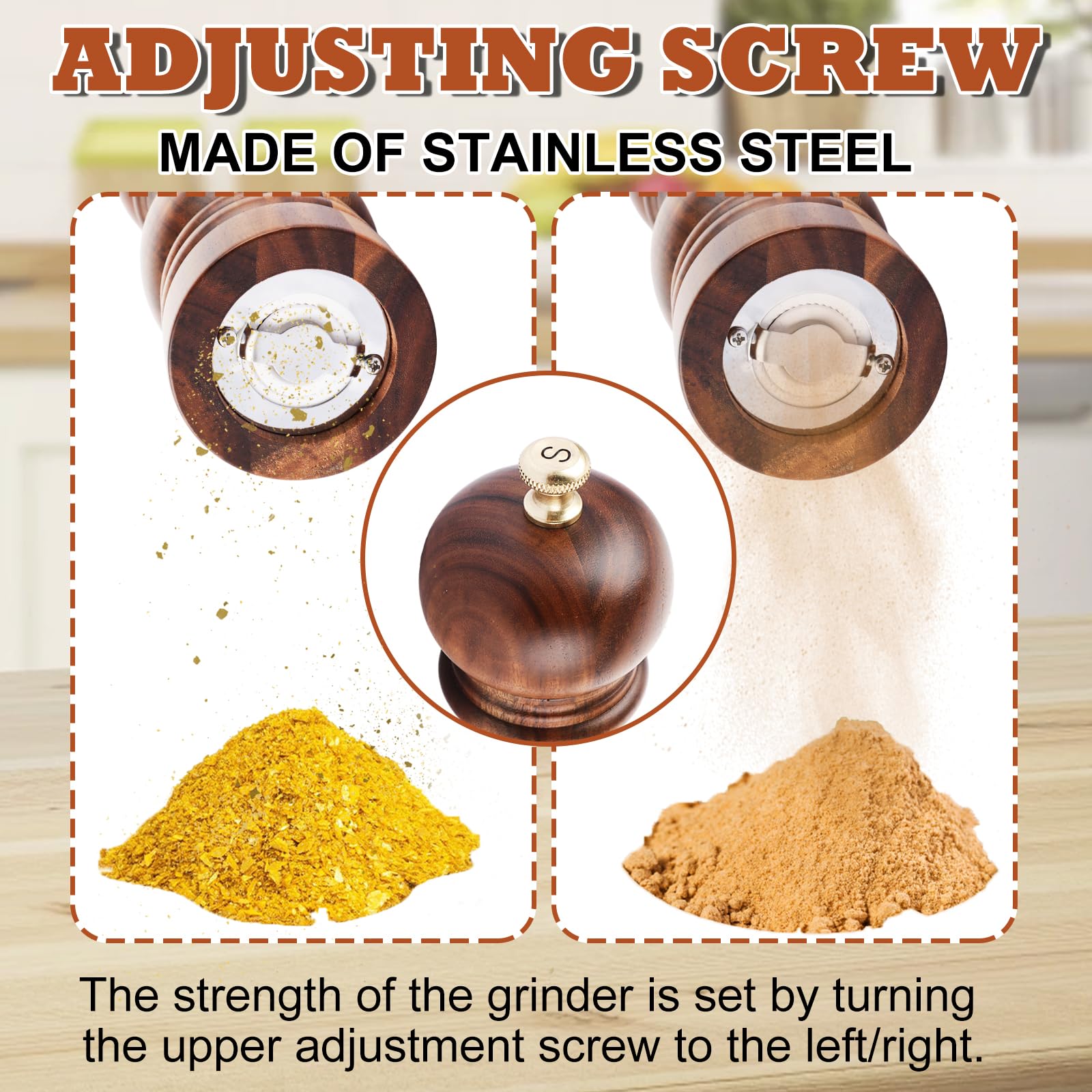 DAJAVE 3er Salz und Pfeffermühle Holz Set 20cm Pfeffermühle Holz Groß Keramikmahlwerk Gewürzmühle Salzmühle mit untersetzer Verstellbarem für Pfeffer Salz Gewürze Höhe