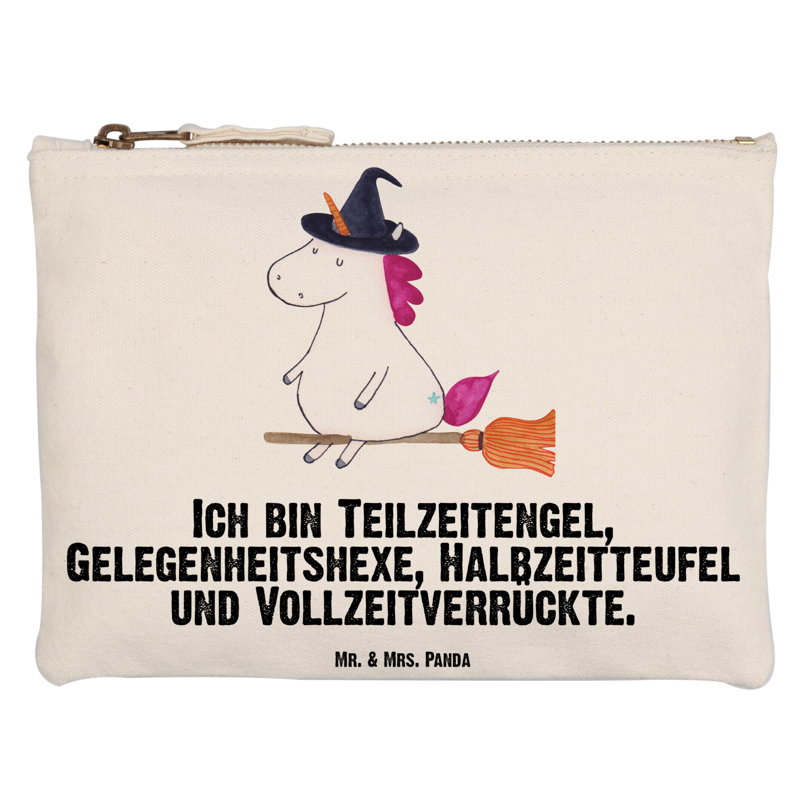 Mr. & Mrs. Panda kosmetiktäschchen Einhorn Hexe Grösse XL Große - Geschenk, Frau, Mäppchen, Federmappe, Etui, Unicorn, Teufel, Einhörner, Federtasche, Waschbeutel, Engel