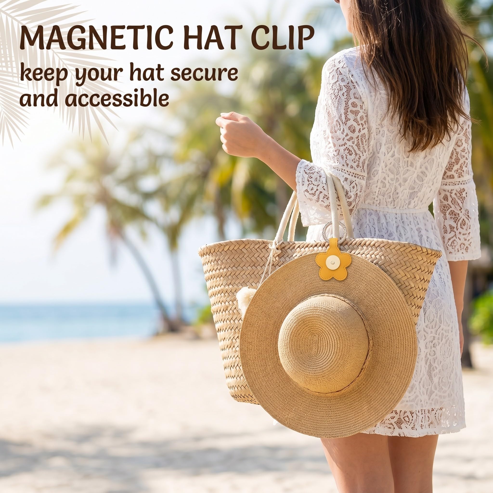 Paquete de 2 Clips Magnéticos para Sombrero de Viaje, porta gorras - Diseño de flor, Rosa y Amarillo