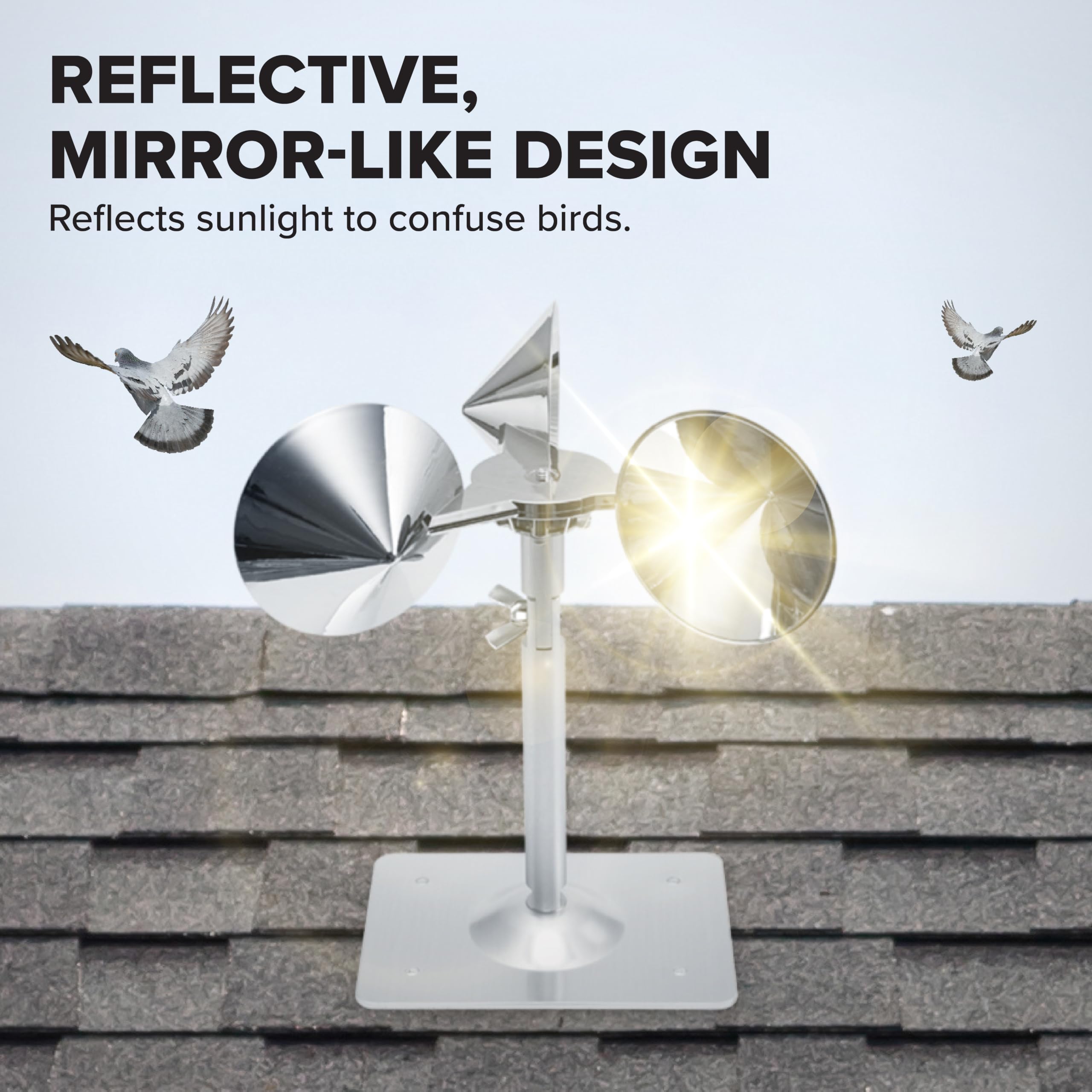 Bird B Gone Reflect-A-Bird - Repellente Riflettente per Ragni - distribuisce piccioni, passeri e Picchi - Antivento - per Giardini, ringhiere, tetti, ECC. - Alluminio Resistente alle intemperie,