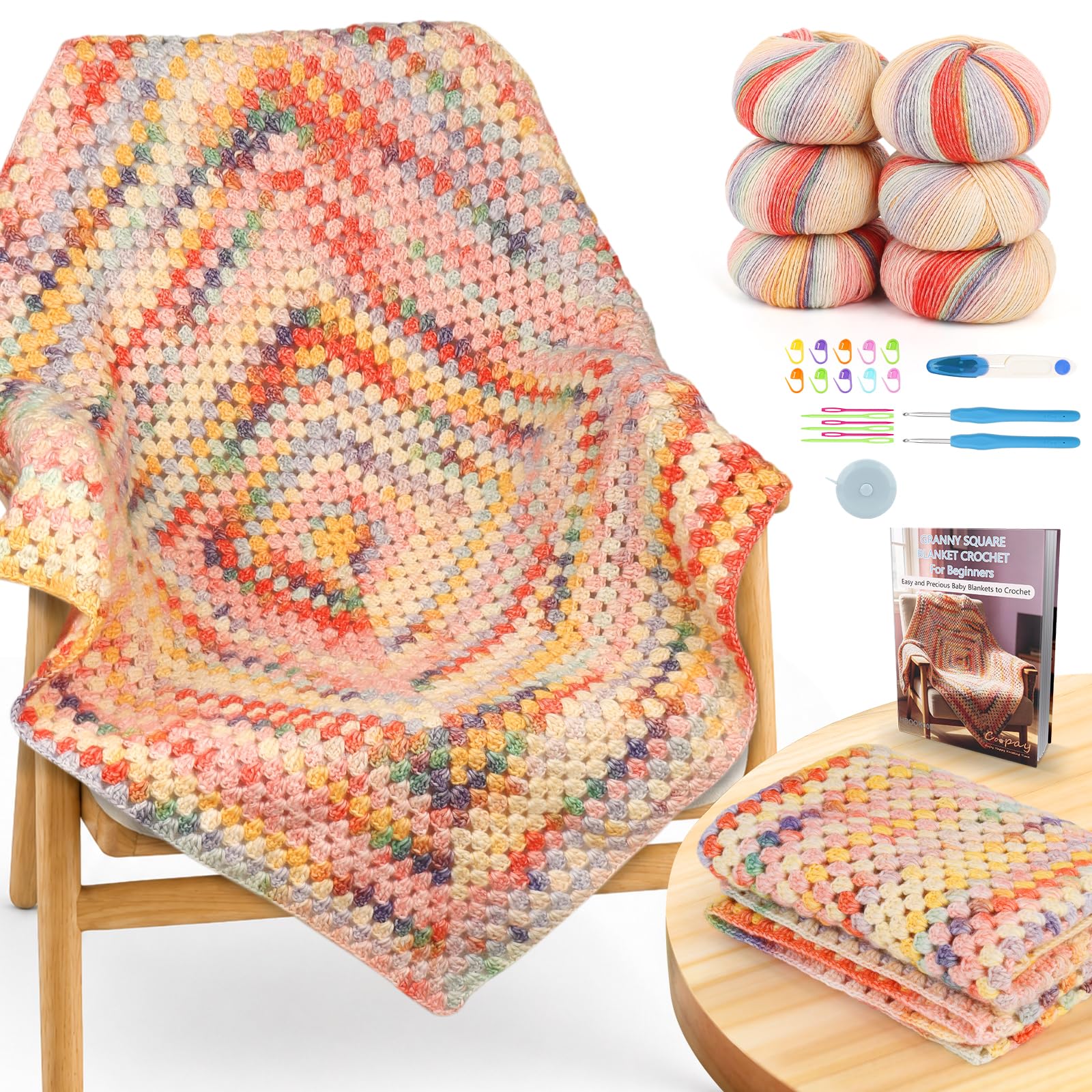 Coopay Kits de crochet Easy Granny Square Crochet Blanket Kits-Morning Glow