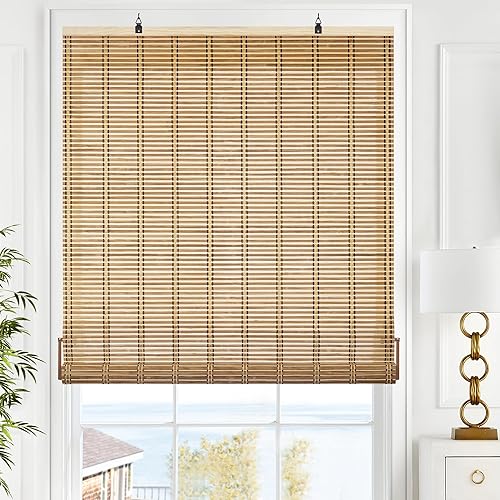 LazBlinds Persianas de bambú sin cordón, persianas enrollables de bambú para ventanas, cortinas colgantes con filtro de luz, persianas de bambú para